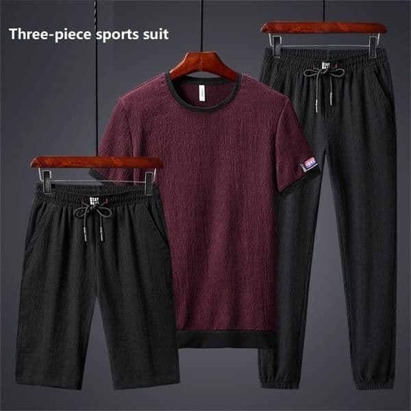 Men's Tracksuits Ice Silk Large Size Stretch T-shirt Casual Pants Suit Summer Men's 3 Piece Sports Suit Harajuku Sportswear Mens Joggers Set 8XL 230515