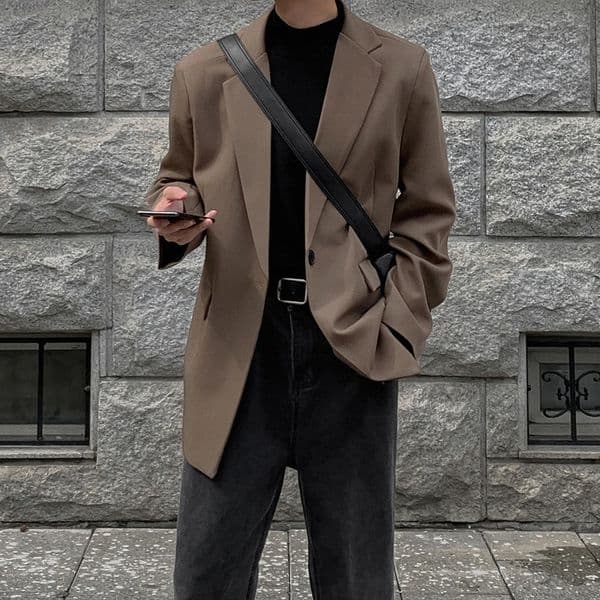 Oversized Korean Style Mens Loose Casual Small Suit Mens Autumn Padded Shoulder Suit Jacket Unisex Top 250321