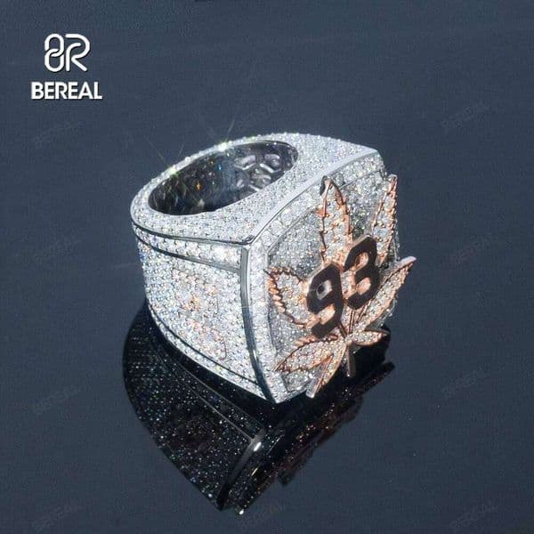 GRA Certified Round Brilliant Cut Vvs Moissanite Hip Hop Popular White Gold Sterling Sier Ring Fine Men Jewelry