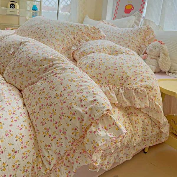 Korean Princess Style Floral Ruffles Bedding Set Washed Cotton Skinfriendly Soft Duvet Covers Set Bed Sheet Pillowcases 34Pcs Z250925