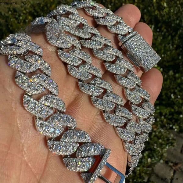 MOISSANITE Sterling Sier 10mm 12mm 14mm Miami Cuban Link Chain Rounded Prong Vintage 16-30 Lengths PASSES DIA Tester