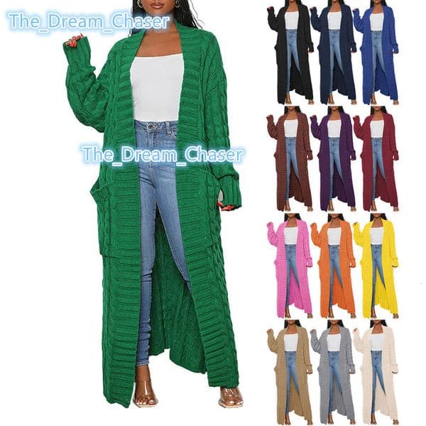 OEM Customize Casual Long Sleeve Solid Color With Pockets Plus Size Simple Long Cardigan Loose Knit Sweater