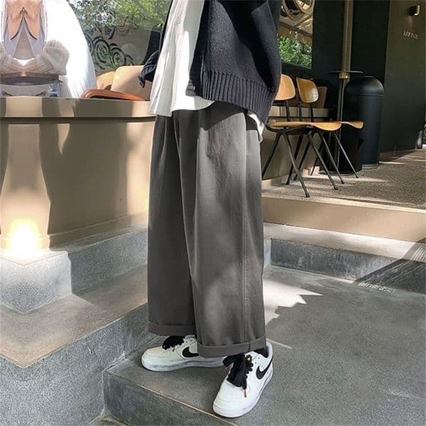 Men's Pants Boys Straight Solid Trousers Korean Spring Autumn High Street Hip Hop Unisex Pant Japan Harajuku Versatile Wide-leg Casual Pants 220914