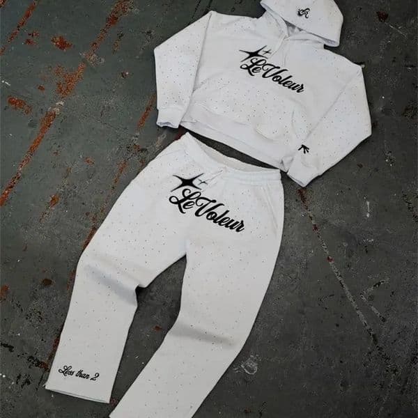 Letter Print Retro Oversized Hoodie Sweatshirt Two Piece Set Women Y2K Men Hip Hop Casual Sweatshirt Streetwear Set 250225