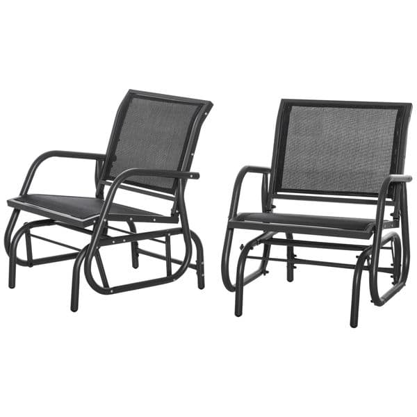 2-Piece Outdoor Glider Swing, Rocking Chair Set with Breathable Mesh Fabric, Sturdy Durable Frame, Curved Armrests, Supports Up to 264 lbs., for Backyard, Garden, Porch, Black