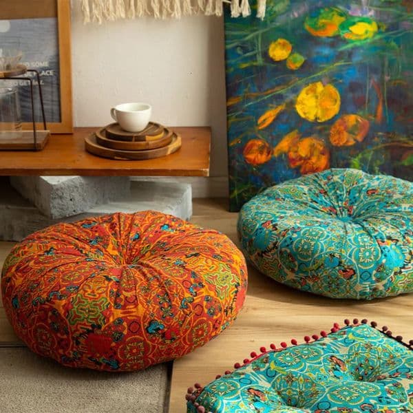 cotton linen fabric floor mat household futon tatami mat large circular mat thick soft square office chair mat 241202