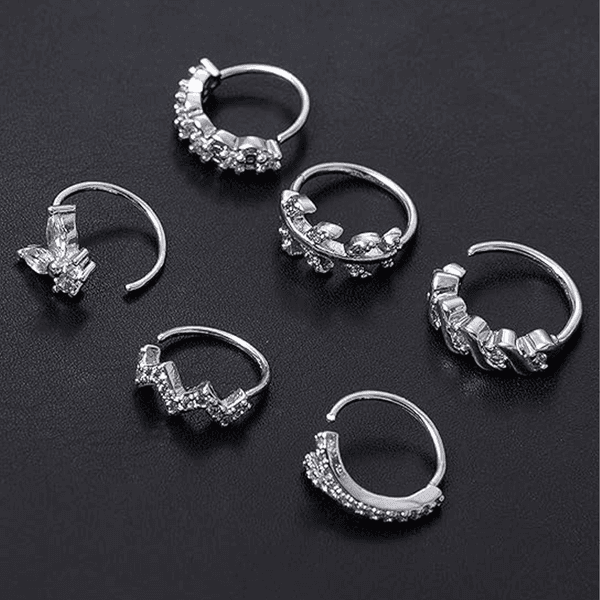 12Pcs Nose Ring Hoop Cartilage Earring Cute Leaf Star CZ Butterfly Paved Nose Piercing Jewelry for Women Men Silver Plated 20G