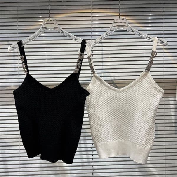 Camisoles Tanks PREPOMP Summer Sleeveless V-Neck Metal Letter Shoulder Strap Ultra Thin Knit Tank Top GF043 230407