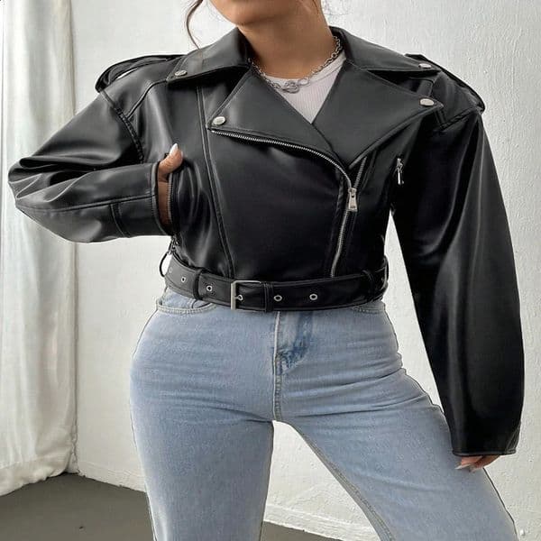 Fitaylor Spring Autumn Casual Womens Collar Zipper Artificial PU Leather Jacket Street Motorcycle 240924