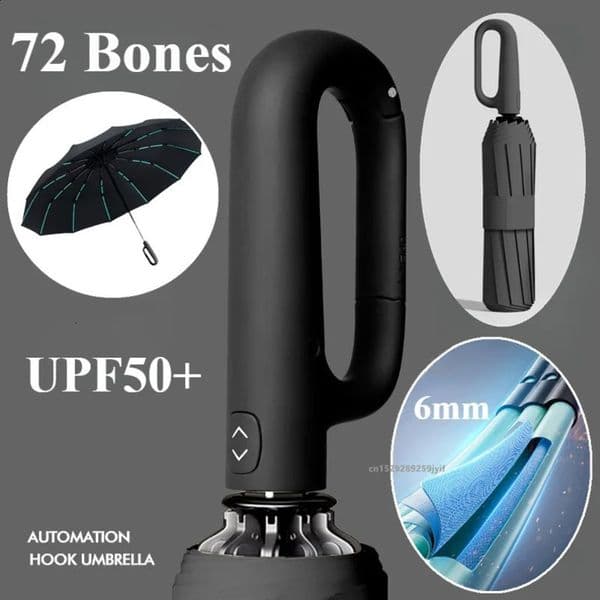 Windproof automatic umbrella 72 bone UV folding mens womens large 240813
