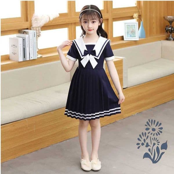 New Solid Color Sailor Dress Girls Cute Princess Dress Summer Fashion Casual Birthdays Par Dress Girls Lolita JK Dresses W250925