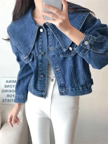 Women's Jackets Chic Retro Ort Svel Spring Outerwear Faion Doll Collar Jaet Single Button Long Sve Top Layered Look