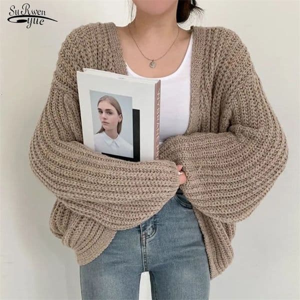 Women's Knits Tees Women Cardigan Knitted Sweater Women Casual Korean Vintage Harajuku Lantern Sleeve Autumn Tops Coat Lazy Wind Y2k Sweater 23328 231006