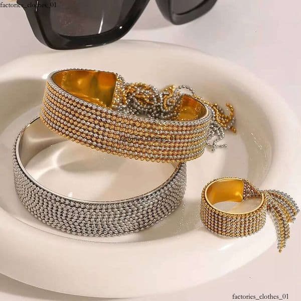 2025 Designer Gold Plated Stainless Steel Two Tone Chain Tassel Bracelet Adjustable Ring Set Stylish Jewelry for Gift aaa