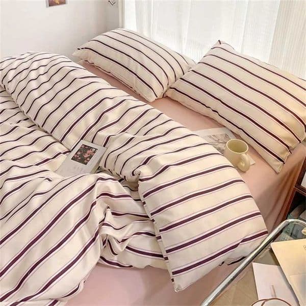 Pure Cotton Home Textile Blue Striped Bedding Set Simple Soft Duvet Cover Sheet Pillowcase Ins Style Bed Linens Queen King Size Z250925