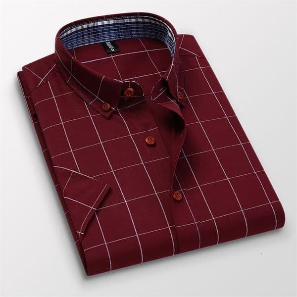Men's Casual Shirts TFETTERS Summer Men Shirts Short Sleeve Plaid Shirt Slim Casual Button Up Dress Shirts Men Big Size M-5XL Anti-wrinkle Soft 230322