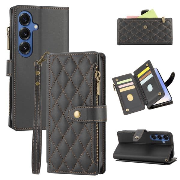 Premium Quilting Stitch Design Dual-Functional Smart Phone Case with Internal Compartments