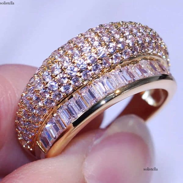 Size 6/7/8 New Arrival Top Selling Jewelry 10KT Yellow Gold Filled Finger Pave White Sapphire Sparkling CZ Dia Women Ring