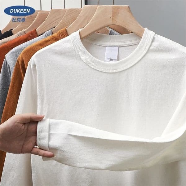 Dukeen 11.2 Oz Heavyweight Autumn Long Sleeved T Shirt for Men 100%Cotton Plain Shirt O-Neck White Tops Oversized Men's Clothing 240106
