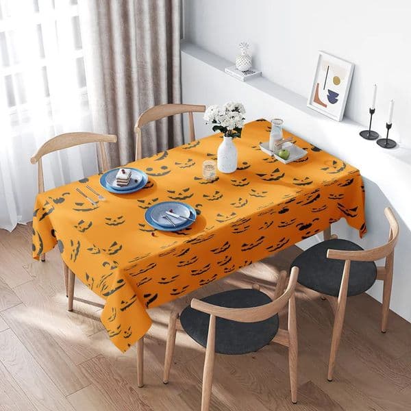 Spooky Halloween Orange Tablecloth with Pumpkin PrintPerfect Decoration for Your Fall Party 250926