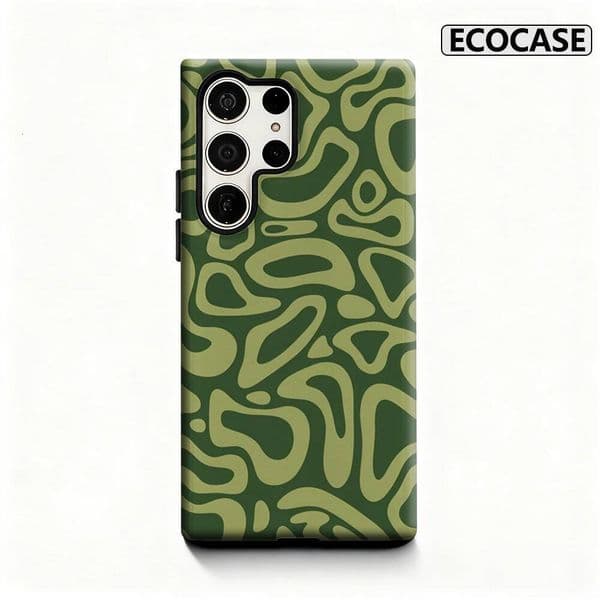 Green Organic Shapes Phone Case for Samsung Galaxy S25 S24 S23 Ultra Plus Glossy Double-layer Back Cover