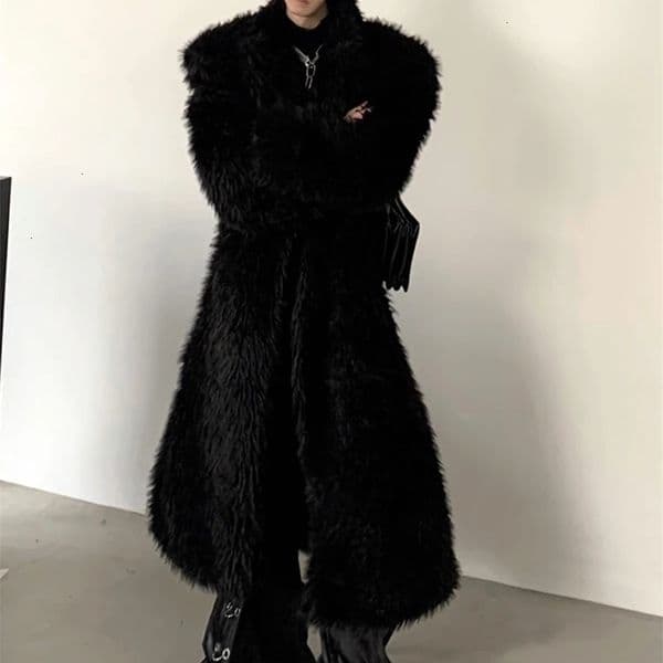 Mauroicardi autumn and winter ultra slim black thick warm soft fluffy artificial fox fur coat mens er fur coat 241106bjbj