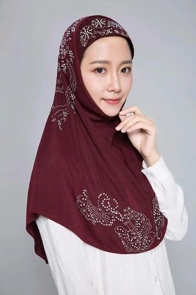H006 Adults or big gilrs good size muslim hijab scarf with rhinestones islamic headscarf hat armia pull on headwrap ramadan gift 250919