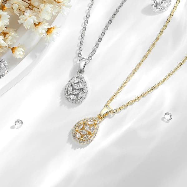 High-Grade Full Dia Zircon Water Drop Pendant O-Chain Women's Hot-Selling Copper Gold-Plated 14K Necklace Jewelry