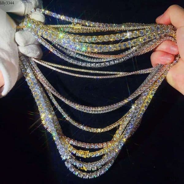 Custom hip hop Jewelry necklace 6mm 8mm Sterg Sier hiphop chain VVS Moissanite Tennis Chain aaa