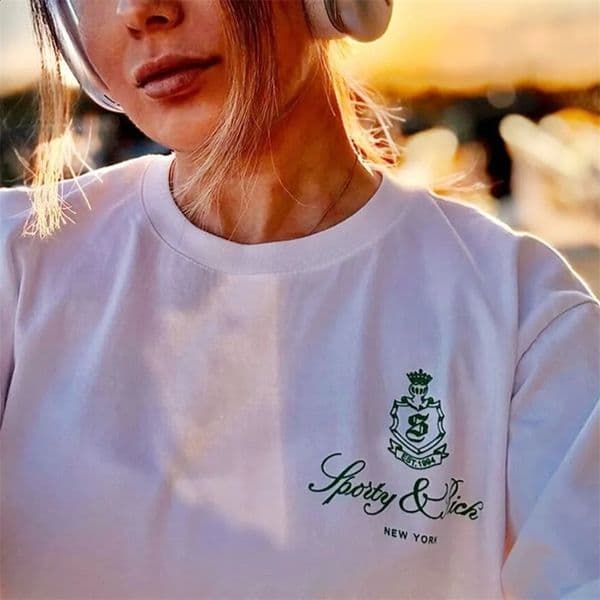American retro womens sports T-shirt summer short sleeved loose cotton printed top T-shirt street fashion casual shirt white 250227BJ