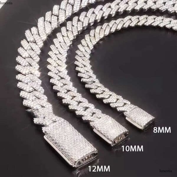 Wholesale 8mm 10mm 12mm Necklace Men Hip Hop Two Row Vvs Dia Sier Moissanite Cuban Link Chain aaa