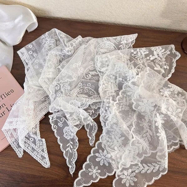 Sweet white floral lace scarf triangular neck scarf fashionable headband travel po headband hair accessory 250919