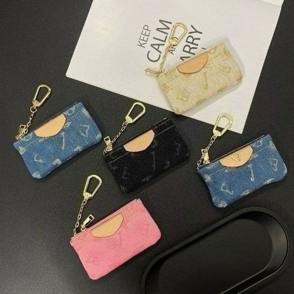Mini Bag-shaped Bag Pendant Luxury Coin Purse Keychain Card Holder Pendant Denim Texture High-quality Keychain Couple Style Multiple Colors