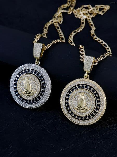 Pendant Necklaces Creative Wheel Praying Hands Lucky Buddha Necklace 60-inch Figaro Chain