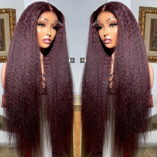 Burgundy Wig High Density Straight Human Hair Wigs 360 Full Lace Wigs Brazilian 40 Inch Yaki Straight 13x4 13x6 HD Lace Frontal Wig Preplucked Ready To Wear