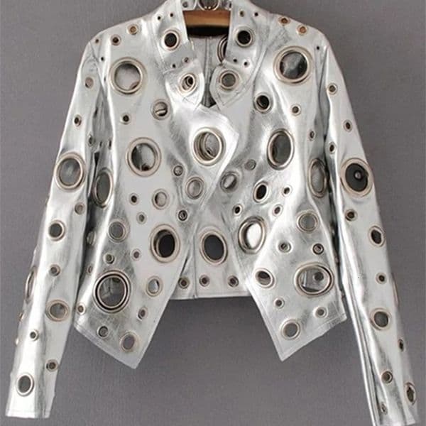 Lautaro Runway Cut Out Short Faux Leather Jacket Golden Rivet Cool Stylish er Clothes Women European American Fashion 250521bj