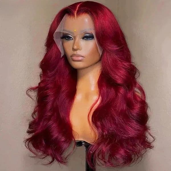 180 Density Glueless 99j Burgundy Body Wave Pre-Cut13x6 HD Lace Frontal Human Hair Wig Pre Plucked Red Colored Brazilian Wig
