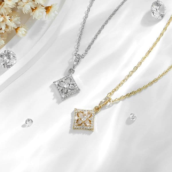 Super Shiny Zircon Necklace for Women, Copper Gold-Plated 14K Dia Pendant, O-Chain Versatile High-End Jewelry