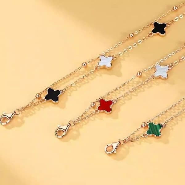 Clover Lucky Bracelet for Women, White/Black/Green Flower Four-Leaf Chain Bracelet, Fashionable Jewelry Accessory