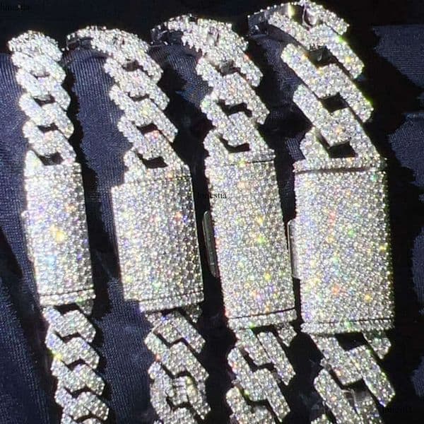 Iced out vvs 2 rows miami gold necklace sterg sier dia moissanite cuban k chain aaa