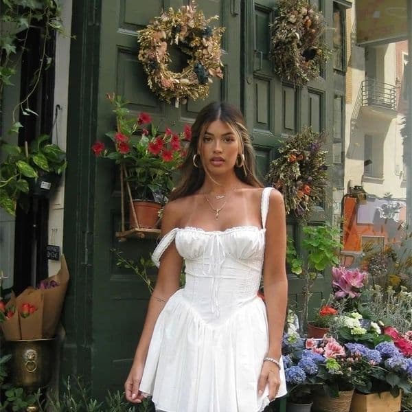 Elegant Women Summer Lace Floral Patchwork Corset Mini Dress Sleeveless Square Neck Tie-up Short Tank A-line Flowy Party Dress 250317bjbj