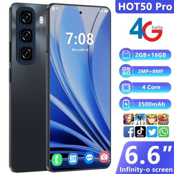New 2025 Global Edition Hot 50 Pro Cell Phone 6.6-inch Snapdragon 8 Gen3 7800mAh Battery 5G Dual Card Dual Standby Smartphone