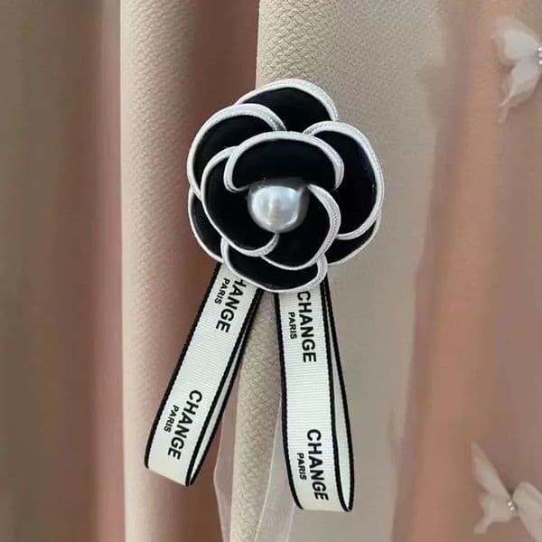 2pcs Curtain Straps with Flower Retro Light Luxury High-end Pin, Camellia flower Tie Bedroom French Style Small Fragrant Style Curtain Holder