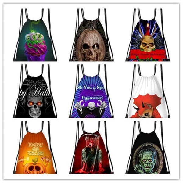 Halloween Portable Drawstring Backpack Shopping Bag Outdoor Micro Fiber Peach Travel Pouch Clothes Shoes Storage Bags Sport Gym Sackpack Student Gift TR0089