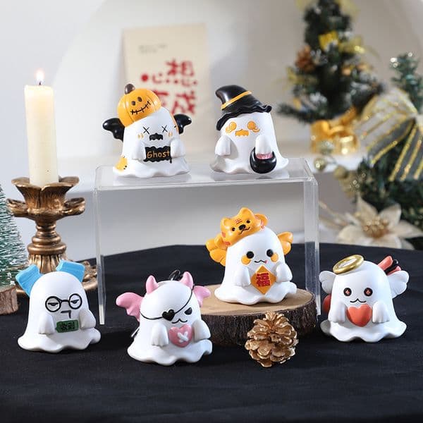 If Cute Ghost Figurine Halloween Creative Home Desktop Ornament Decoration Cartoon Quirky Doll Gift