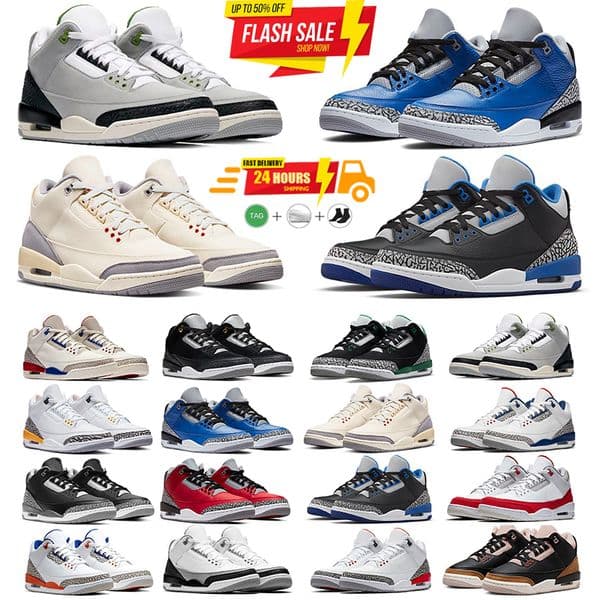 Basketball Shoes 3s Designer Shoes Black Cats Cherry Thunder metallic White Cement Reima gined Blue UNC Flu Pure Money Dark Mocha Game Union Men Sports DN3707-100