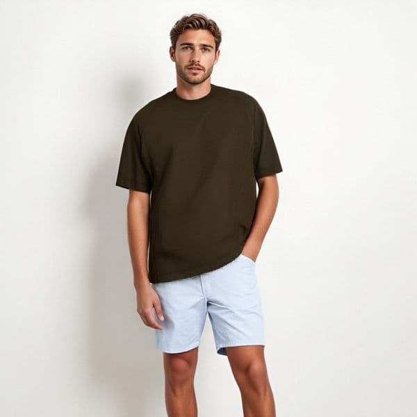 Summer Men's American Retro Heavyweight Solid T-Shirt - Minimalist, Casual Versatile Cotton Top, Customizable Design-01013