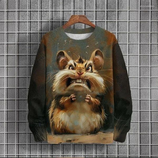 Men's Hoodies Funny Squirrel Hamster Pattern Hoodie For Men Animal 3D Printed Sweatshirt Autumn Long Sleeve Top Pullovers O-Neck