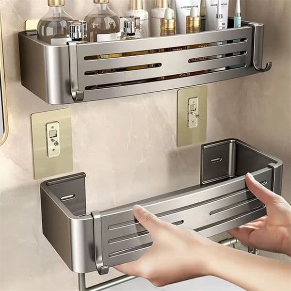 No Need To Drill Walls for installation Aluminum Bathroom Shelf Shelves Shampoo Rack Storage Holder Kitchen Organizer Wall Rack 250110