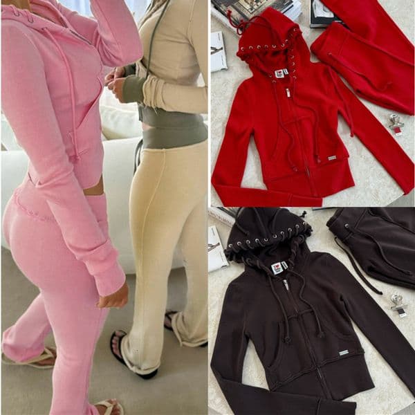 Womens Tracksuits Two Pieces Set 2026 New Color-block Waist Patchwork Flared Knit Sweatshirt Slim Fit Bodybuilding Pants Casual Long Pants Set 7 Colours